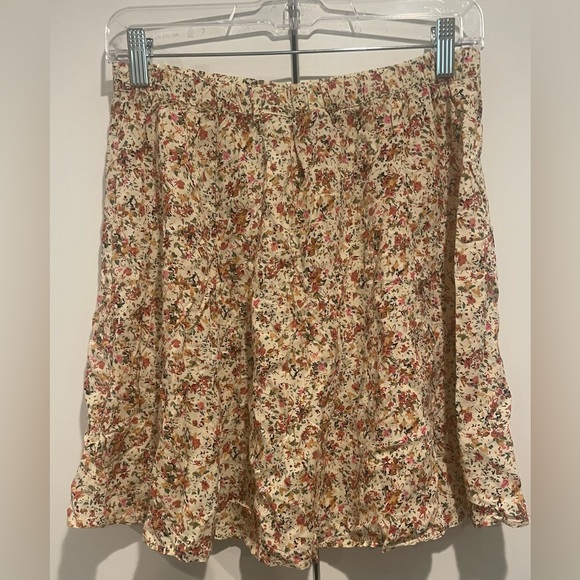 Floral Button Up Elastic Waist Rayon Skater Skirt - Picture 2 of 3